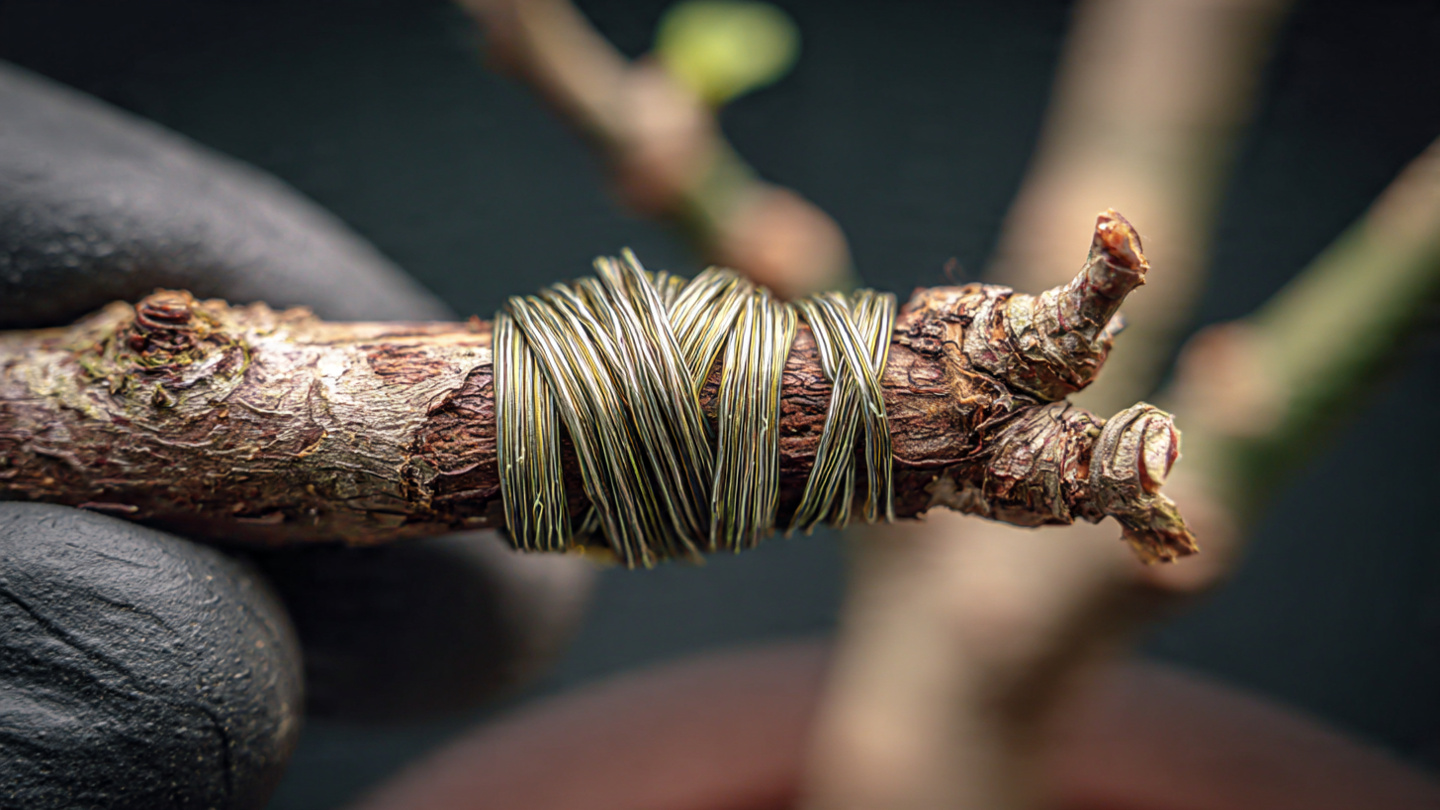 fijacion alambre angulo plantado frente bonsai nebari